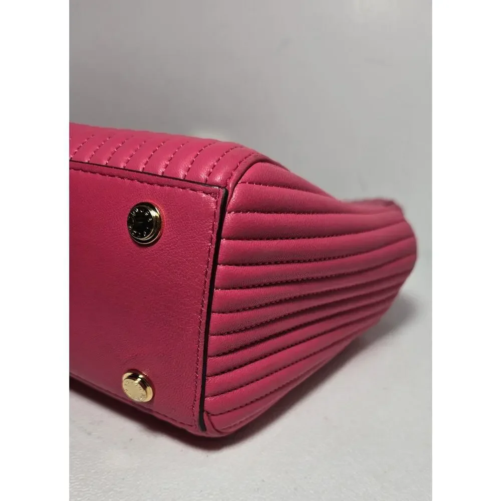 Henri Bendel No 7 Hot Pink Leather Tote Bag Quilted Vertical Chain East West